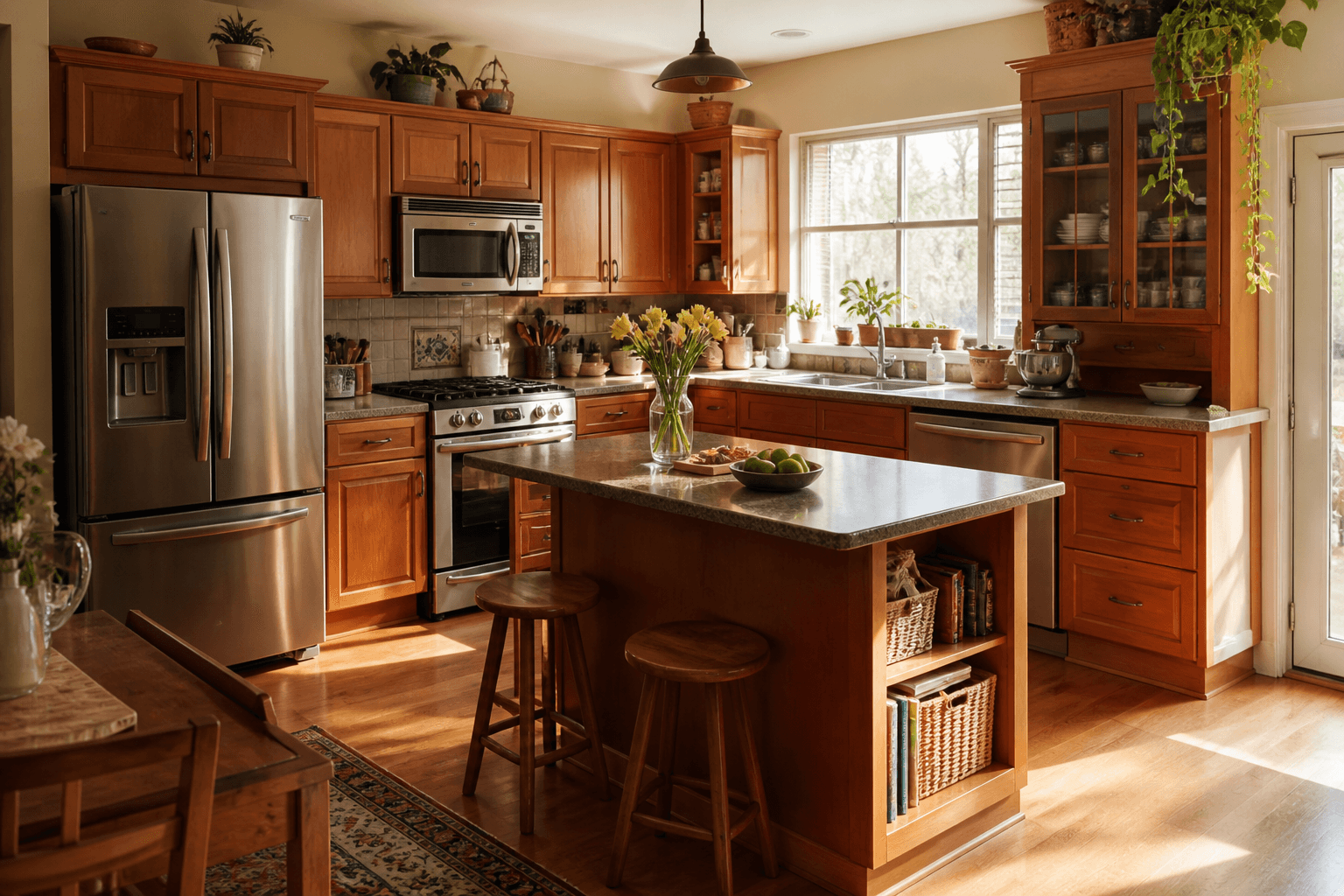 Sunlit kitchen with a well-kept home feel
